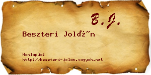 Beszteri Jolán névjegykártya